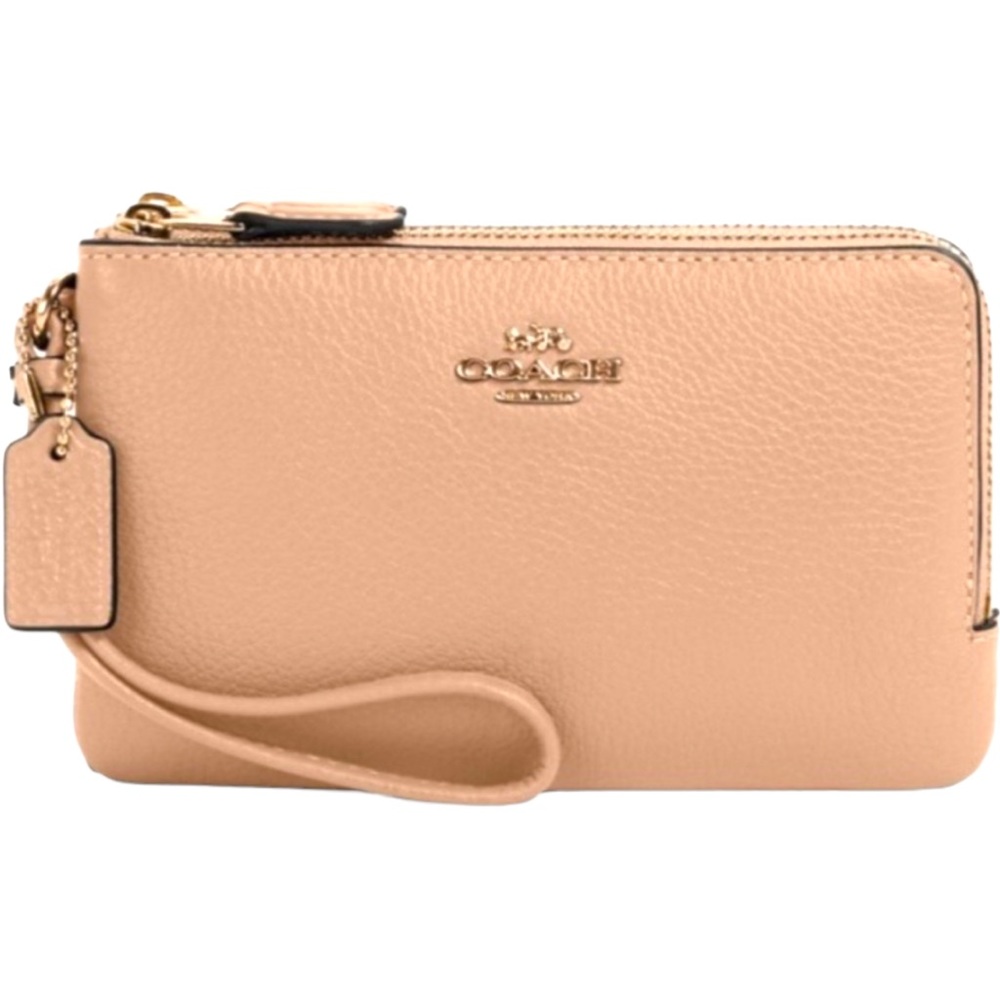 Coach Double corner zip wristlet in pebble leather